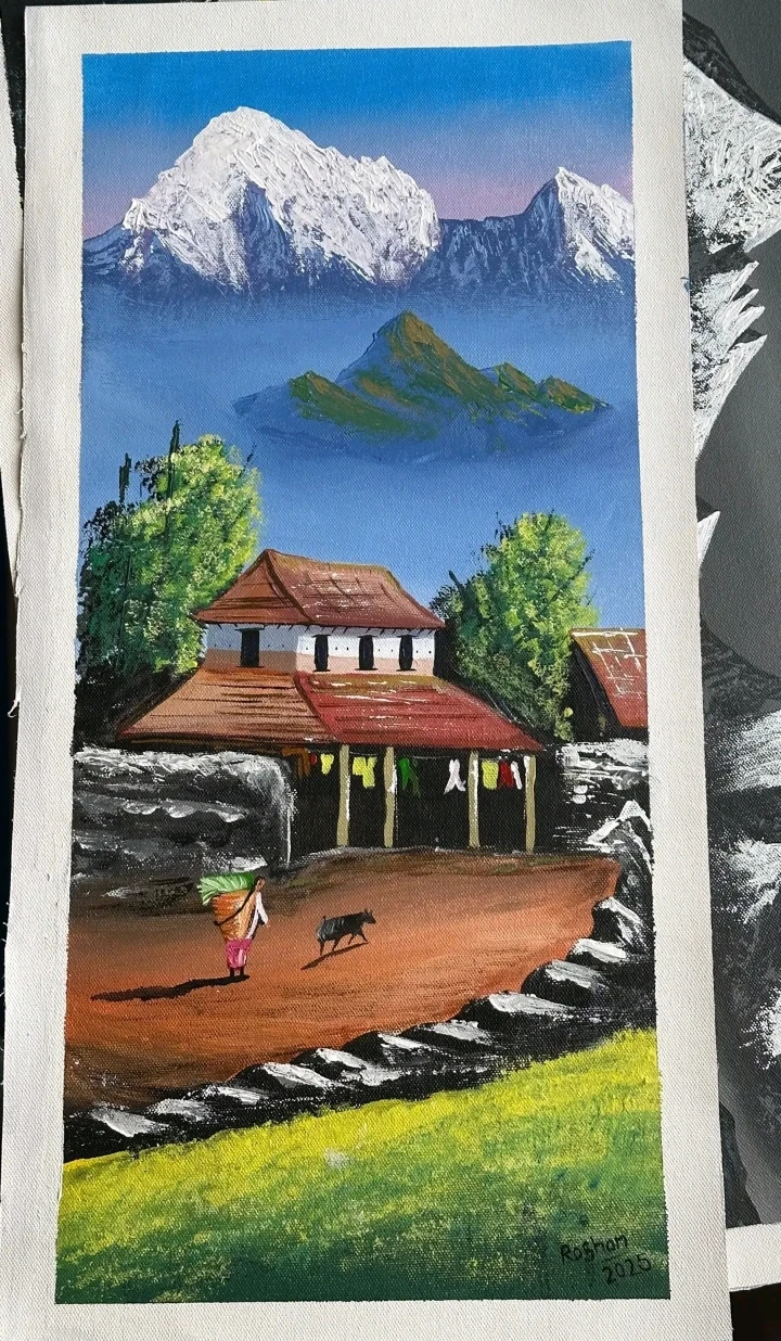 Nepal landscape painting size 1/2ft - Anuhar canvas